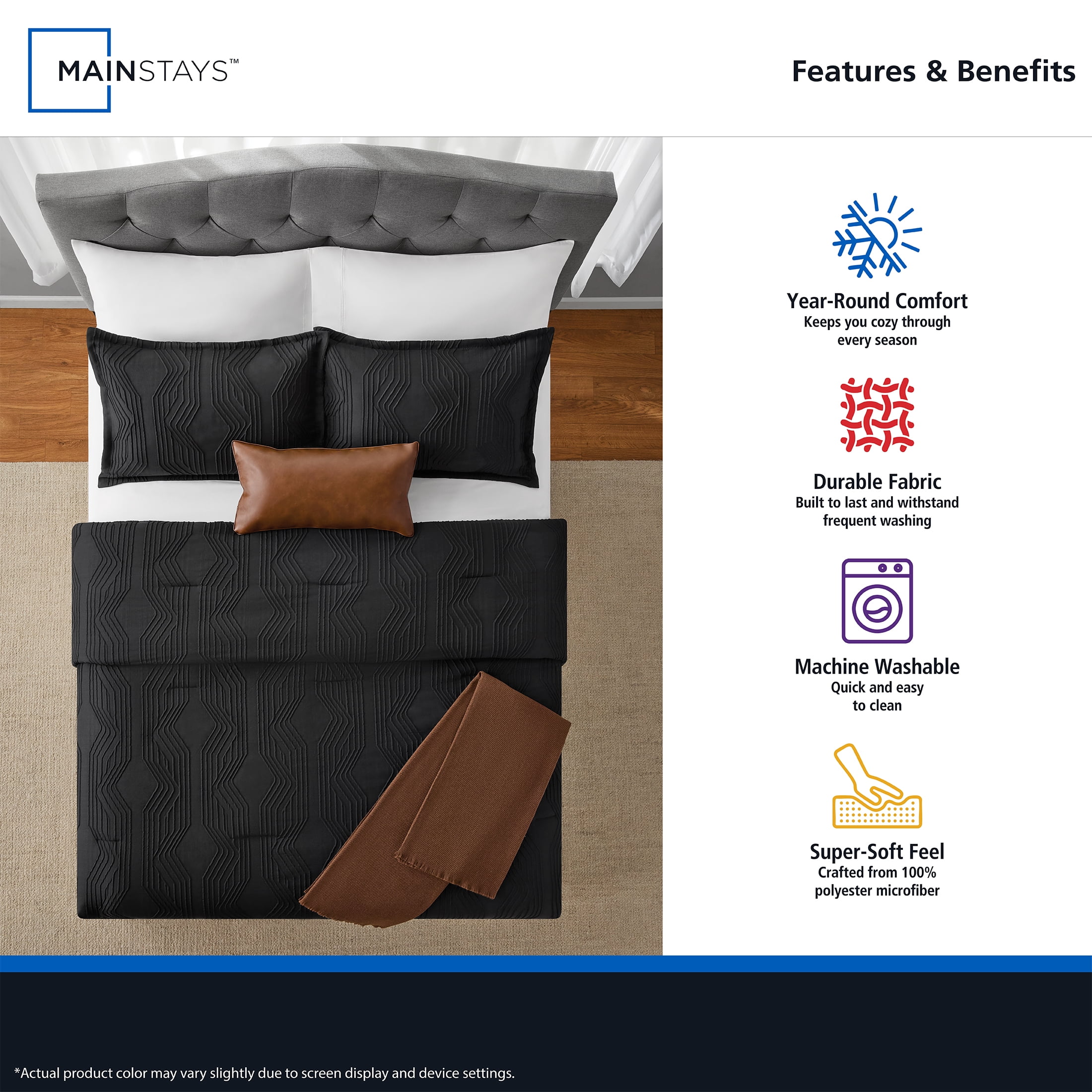 Mainstays Geo 4-Piece Black Comforter Set, Twin/Twin XL