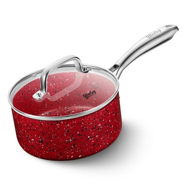 HLAFRG 1 Quart Saucepan with Lid, Ultra Nonstick Sauce Pan with Lid, Small Pot with Lid, Granite Nonstick Saucepan 1 quart, Small Sauce Pot, Red Pot 1 Qt, Aluminum Sauce Pan