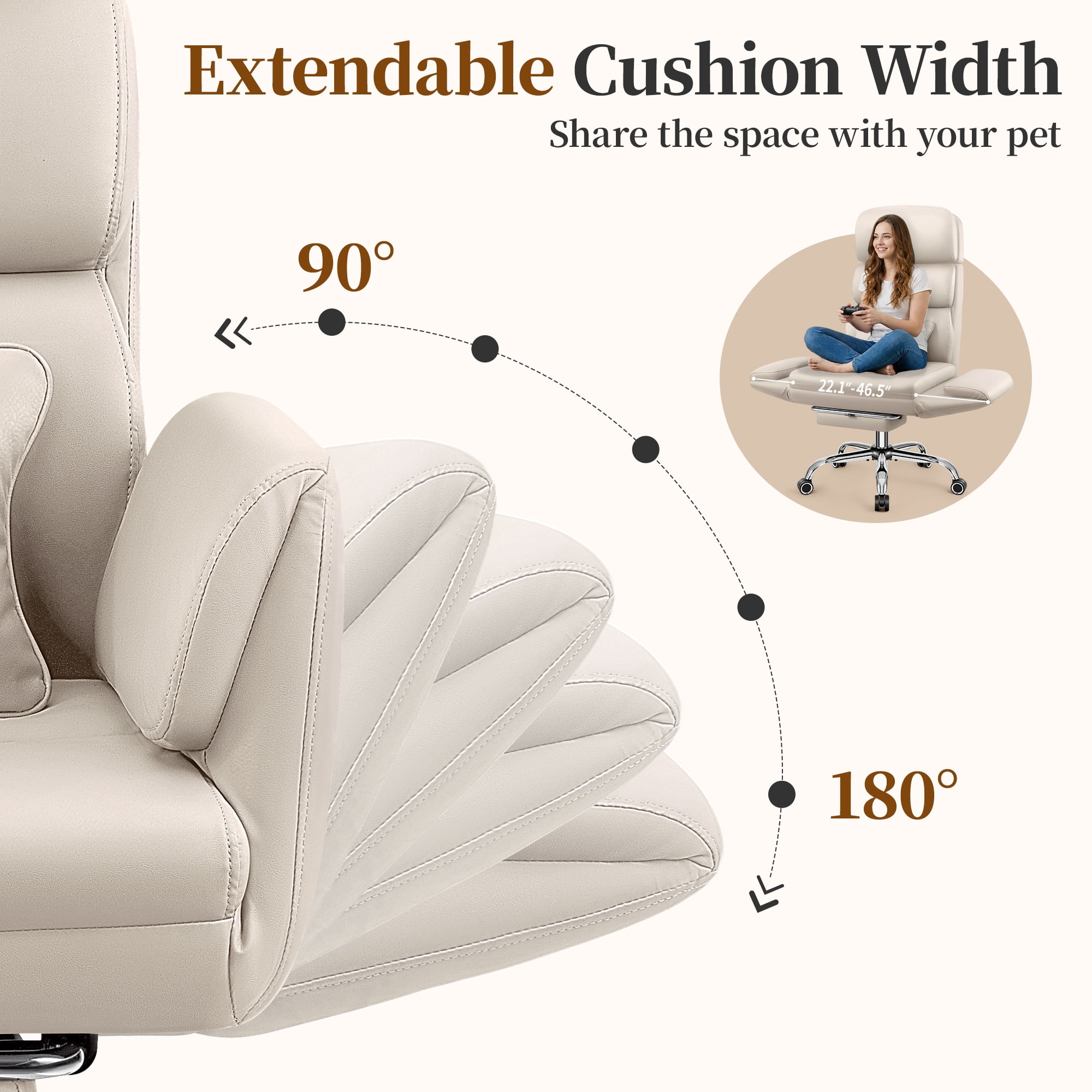 COOLHUT Big and Tall Office Chair 500LBS, Wide Seat Executive Office Desk Chair with Adjuatable Armrests and Headrest, PU Leather Hight Back Computer Chair with Footrest and Lumbar Suppor, Beige