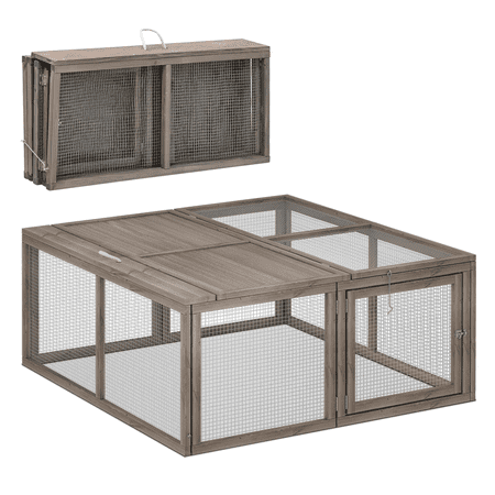 Magshion Chicken Coop Rabbit Hutch, 45.5" Wooden Chicken Run Hen House Duck Coop, Small Animal Poultry Cage Outdoor with Openable Roof and Side Door (Grey)