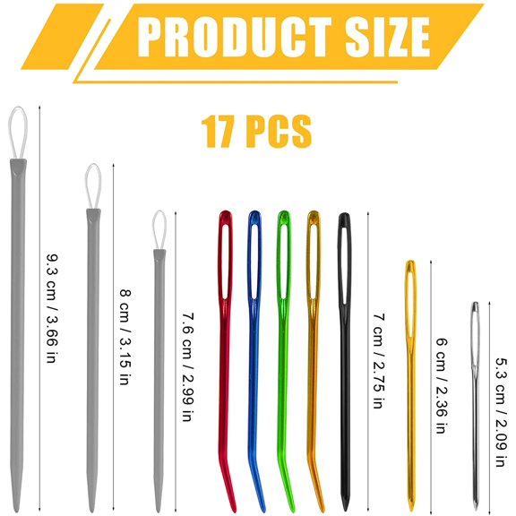 17pcs Yarn Needles, Stainless Steel Large Eye Blunt Needles Sewing Needles Hand Knitting Needles Macrame Needle Tapestry Needle Wool Needle for Crochet Projects (3 Sizes)