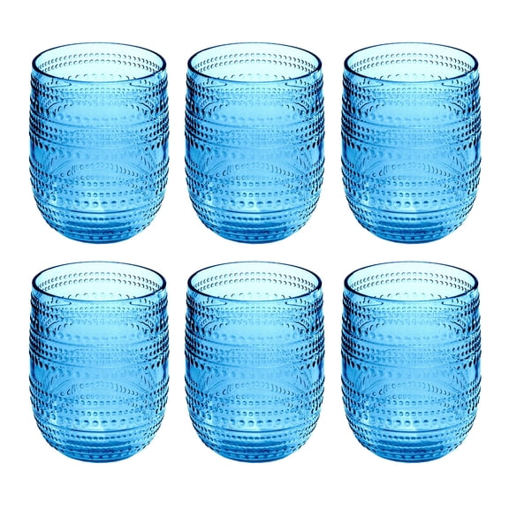 Beaded Acrylic Stemless Wine Glass - Cobalt Blue - 15 oz - Set of 6