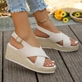 thumbnail image 5 of Dakaela Womens Slingback Wedge Sandals Criss Cross Strap Platform Wedges Espadrille Dressy Summer Beach Vacation Walking Shoes White 9.5, 5 of 9