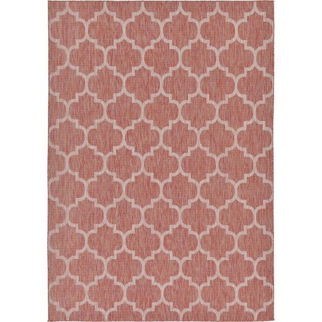 Unique Loom Outdoor Trellis Lattice Area Rug 8' x 11' 4 Rectangle Rust Red/Beige