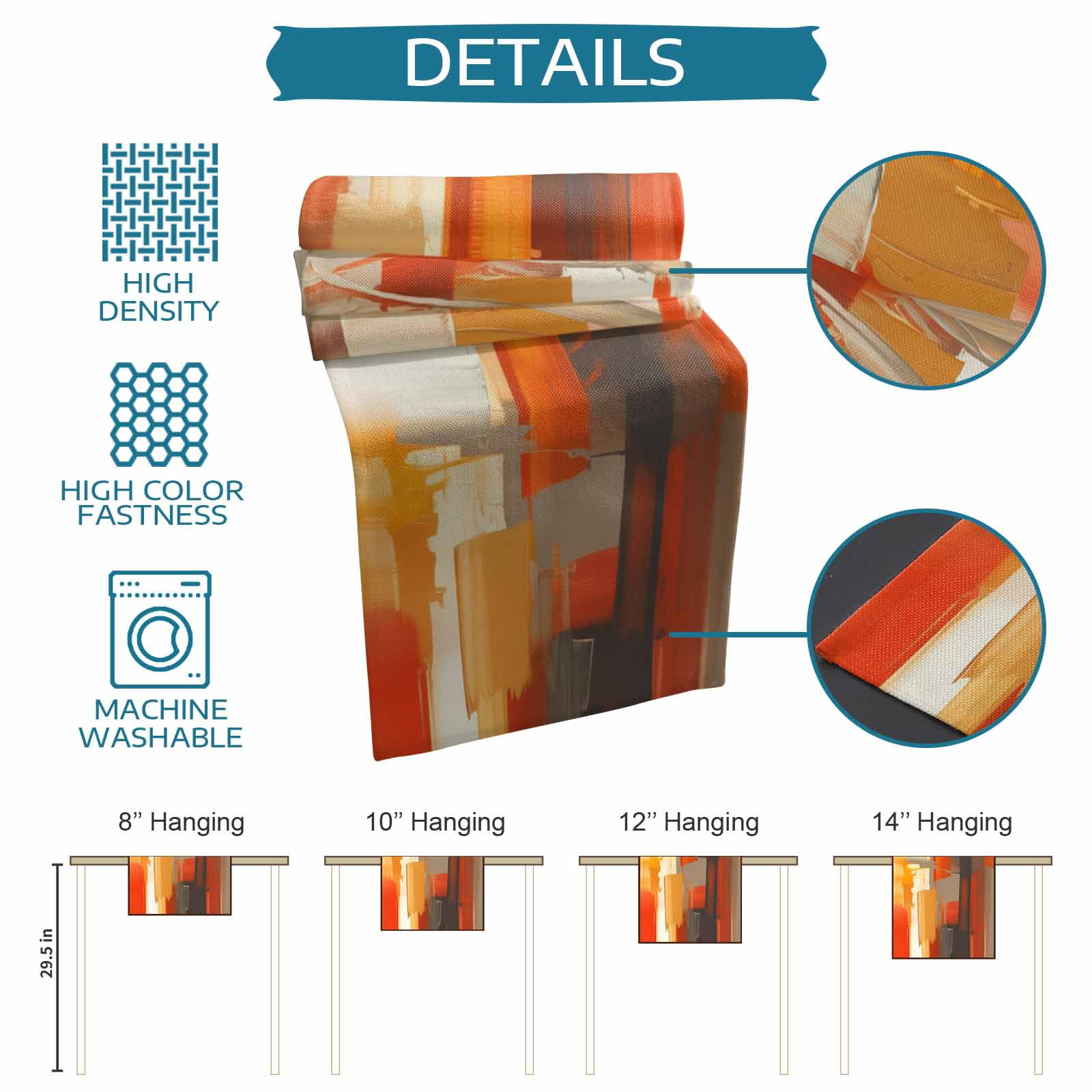 Burnt Orange Brown Table Runner 90 Inches, Farmhouse Ombre Abstract Mottled Art Bed Runner Dresser Scarves Tabletop for Indoor Outdoor Parties/Ceremony/Banquet, 13" x 90"