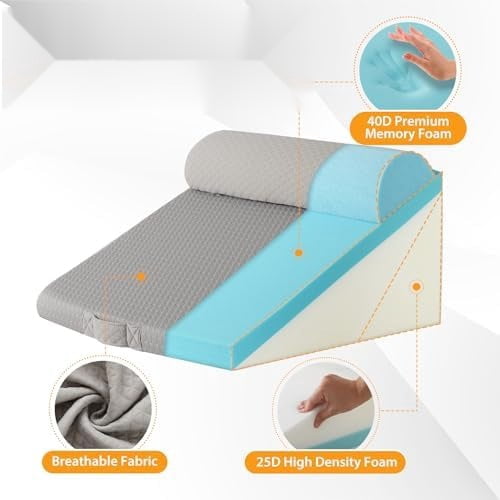 3PCS Wedge Pillow Set for After Surgery, Adjustable 9&12 Inch Bed Wedge Pillow for Sleeping, Incline Pillow Wedge for Headboard, Post Surgery, Acid Reflux, Neck&Back Support, Grey