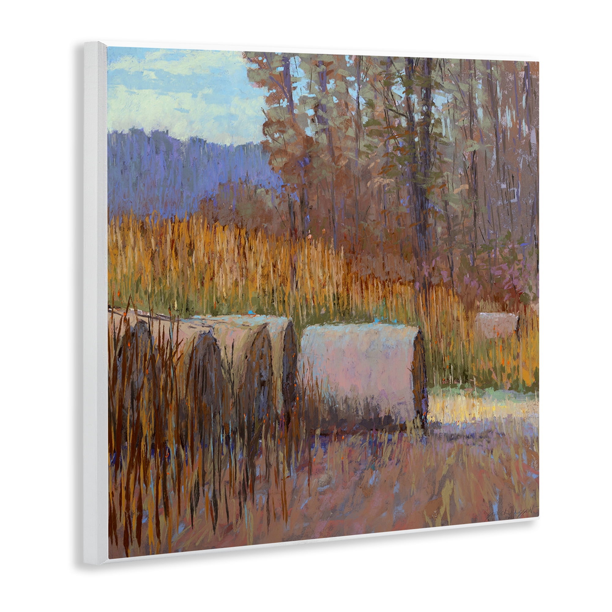 Stupell Industries Country Hay Bales Landscape Painting Unframed Art Print Wall Art, 12 x 12