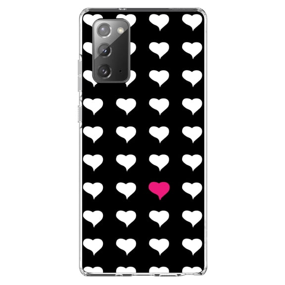 DistinctInk Clear Shockproof Hybrid Case for Galaxy Note 20 ULTRA (6.9" Screen) - TPU Bumper, Acrylic Back, Tempered Glass Screen Protector - Pink White Black Repeating Hearts