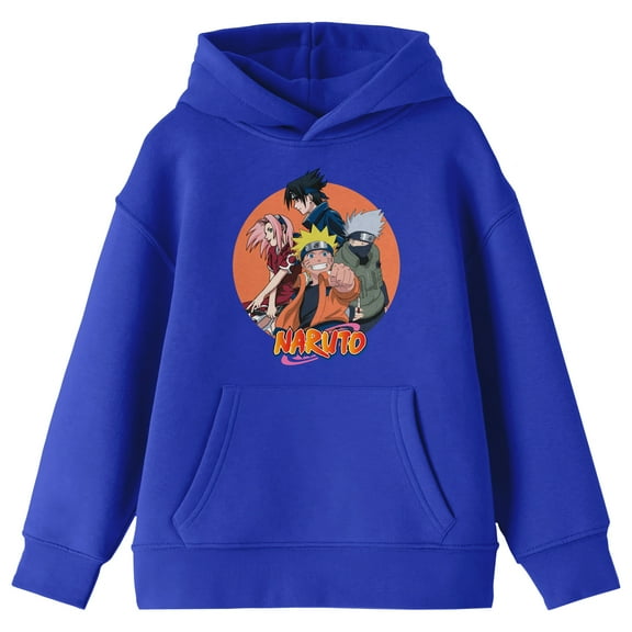 Naruto Classic Group Character Art Long Sleeve Royal Blue Youth Hooded Sweatshirt-Medium
