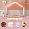 thumbnail image 6 of Harper & Bright Designs Montessori Floor Bed with Canopy and Roof, Twin Wood House Shape Bed Frame with Railings for Girls Boys Bedroom, Pink, 6 of 12