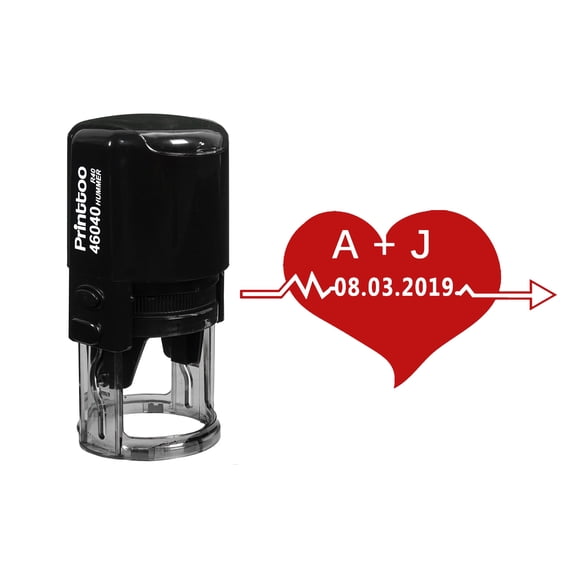 Printtoo Self Inking Custom Rubber Stamp Heartbeat Design Save The Date Personalized Stamper Gift Idea-Red