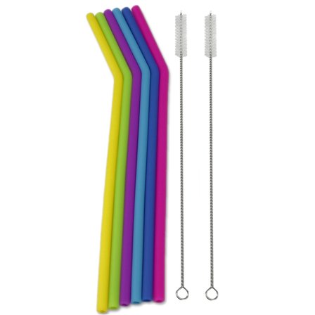 Holloyiver Reusable Silicone Drinking Straws, 6PCS BPA Free with 2PCS Cleaning Brush Included, Work with 20 or 30oz Tumblers, Mugs, Great Gift for Smoothies Lovers, Total 9.8Inch