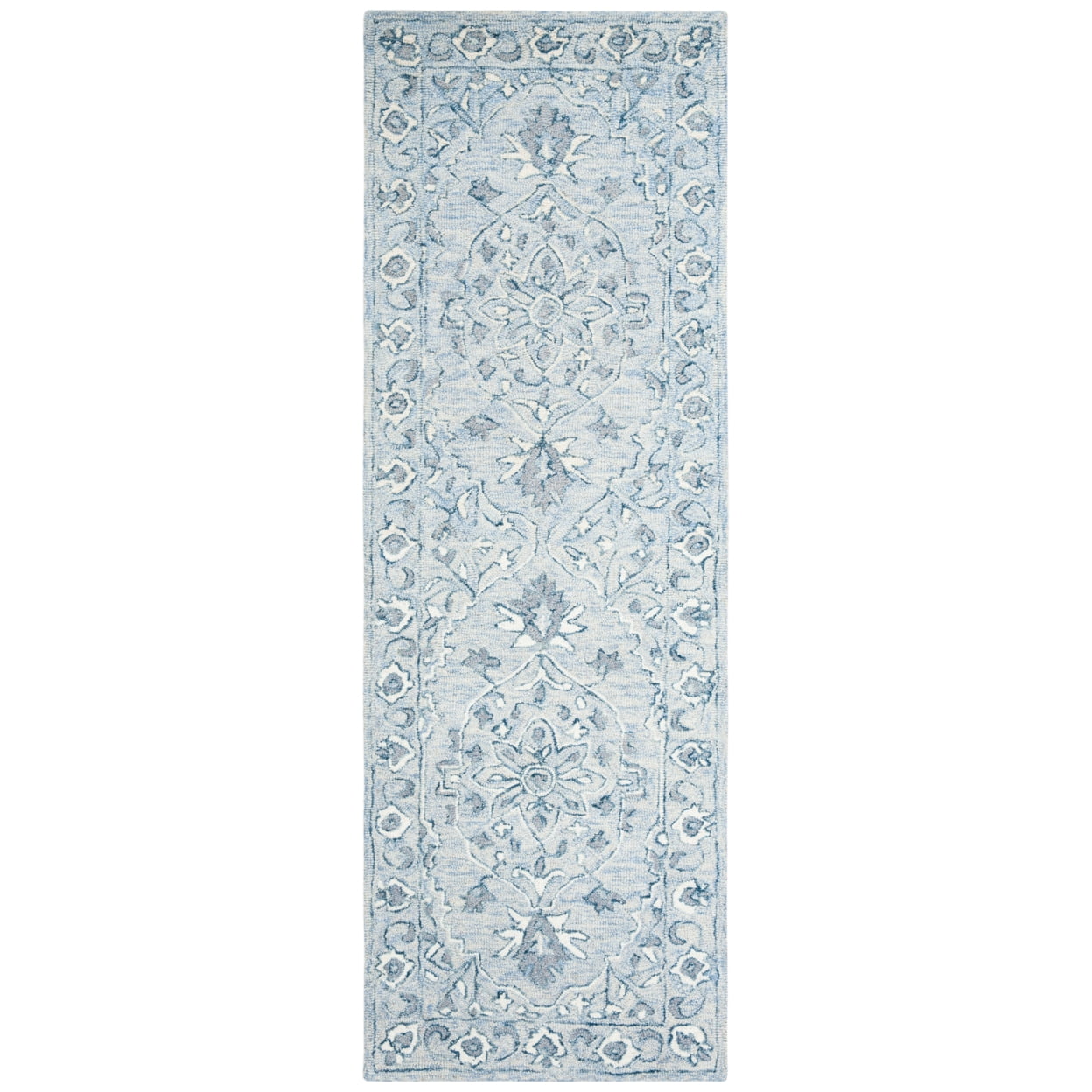 SAFAVIEH Micro-Loop Britton Floral Bordered Wool Area Rug, Light Blue/Ivory, 5' x 5' Round