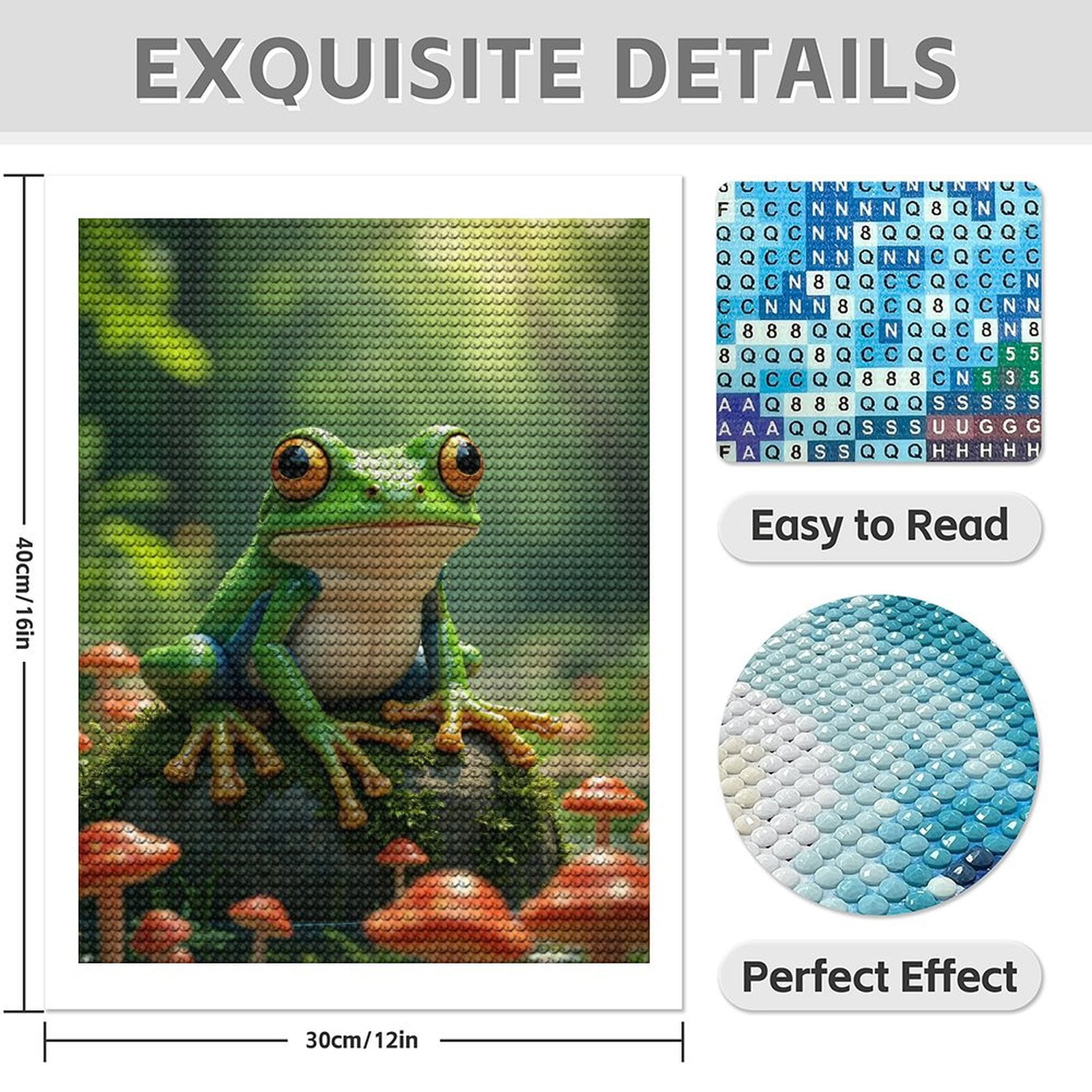 Diamond Art Kit for Adults, Frog On Mossy Rock With Mushrooms Diamond Painting for Adults Beginners, 5D DIY Diamond Art Painting Kits, Colorful Diamond Painting Craft for Home Decor 12x16