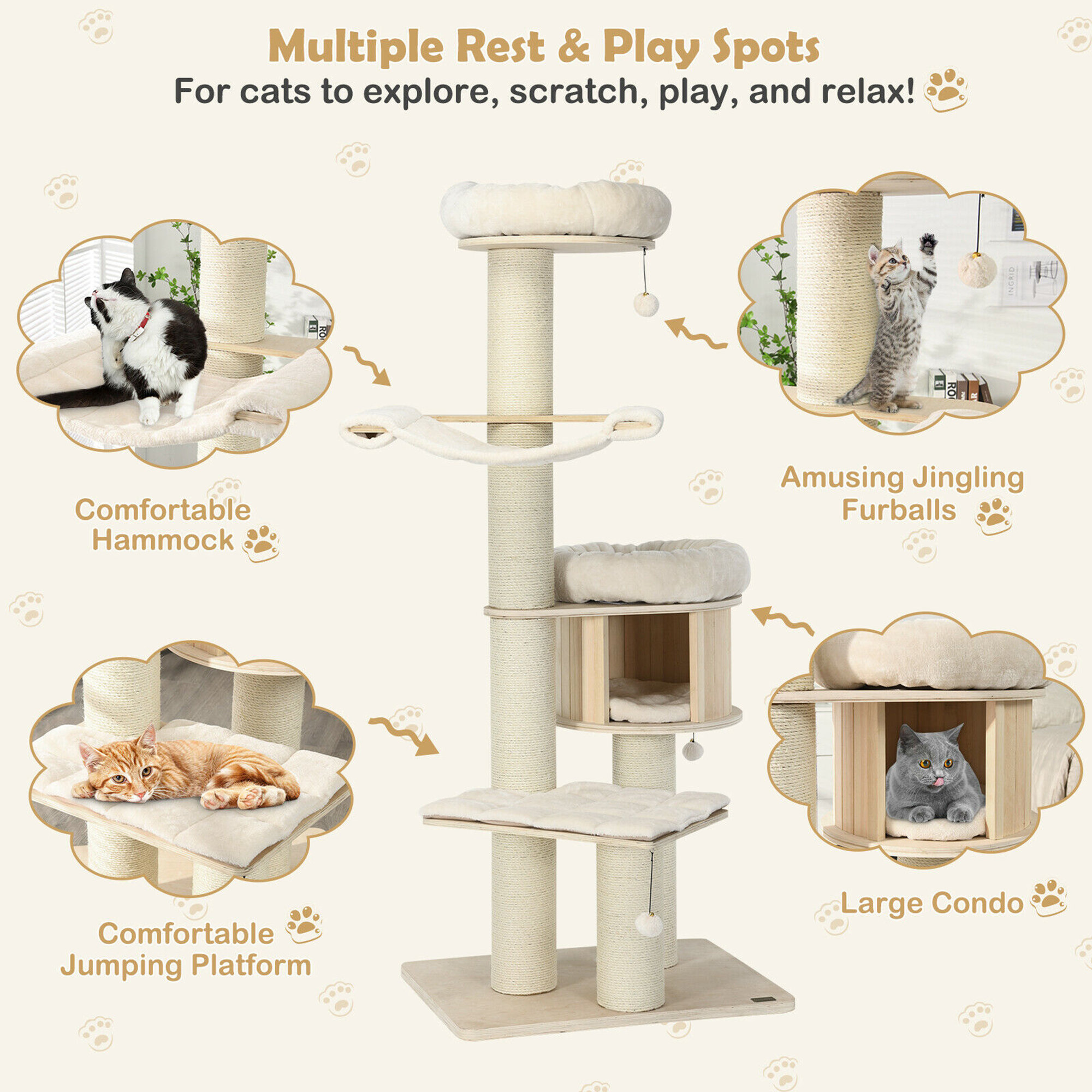 Gymax 68.5'' Cat Tree Condo 4-Layer Wooden Kitten Activity Tower w/ Sisal Posts
