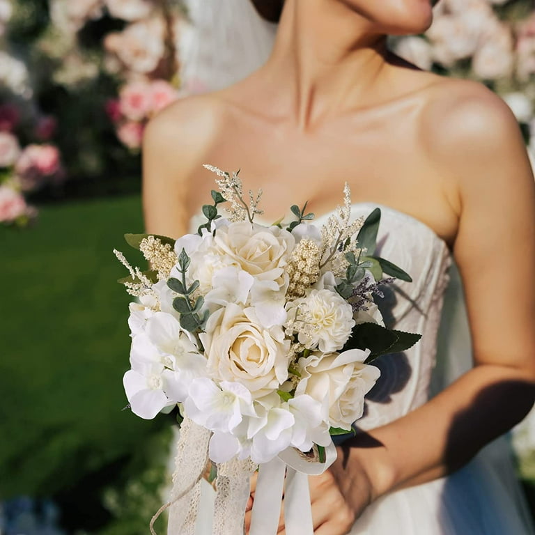 Fairy Wedding Bouquets for Bride Bridesmaid, 7.5 Inch Artificial Roses  Flowers, White, Silk Decorative Bouquet - Walmart.com