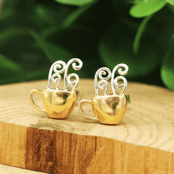 14K Gold Plated and Sterling Silver Coffee Earrings