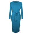thumbnail image 3 of Womens Work Dresses Crew Neck Long Sleeve Slim Fit Tie Waist Dress Office Cocktail Dress with Pockets, 3 of 3