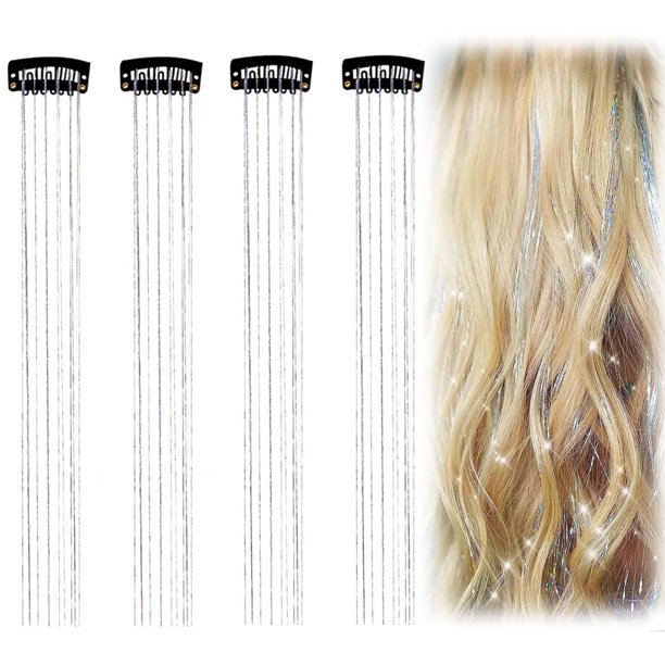 4 piezas de cadenas para el cabello, cadenas para el cabello con purpurina, cadenas con borlas, pinzas para el cabello, cadenas con purpurina para el cabello, hebras de oropel para el