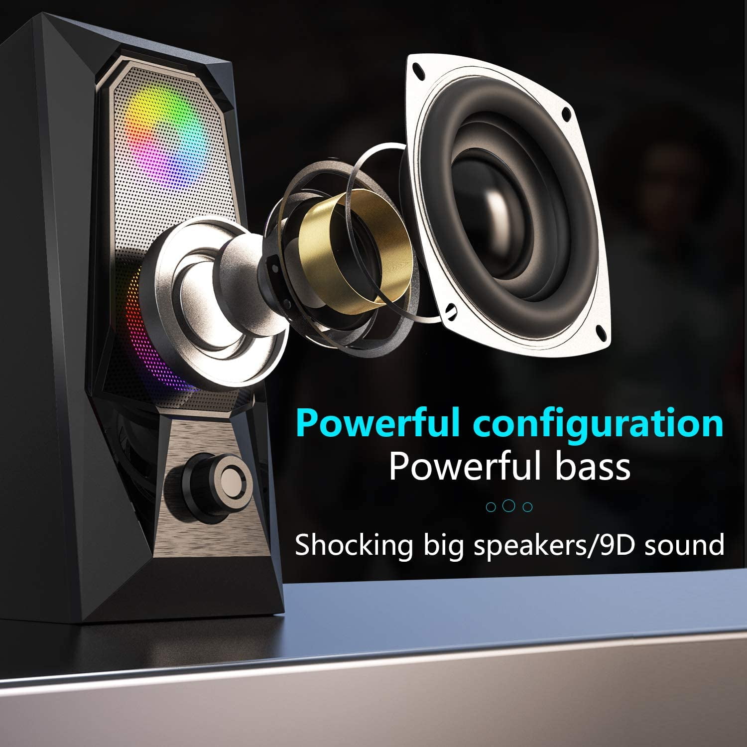 Computer Speakers,Rgb Color Led Light-Emitting Speakers,Stereo Subwoofer Computer Speakers,Usb2.0 Channel Pc Speakers