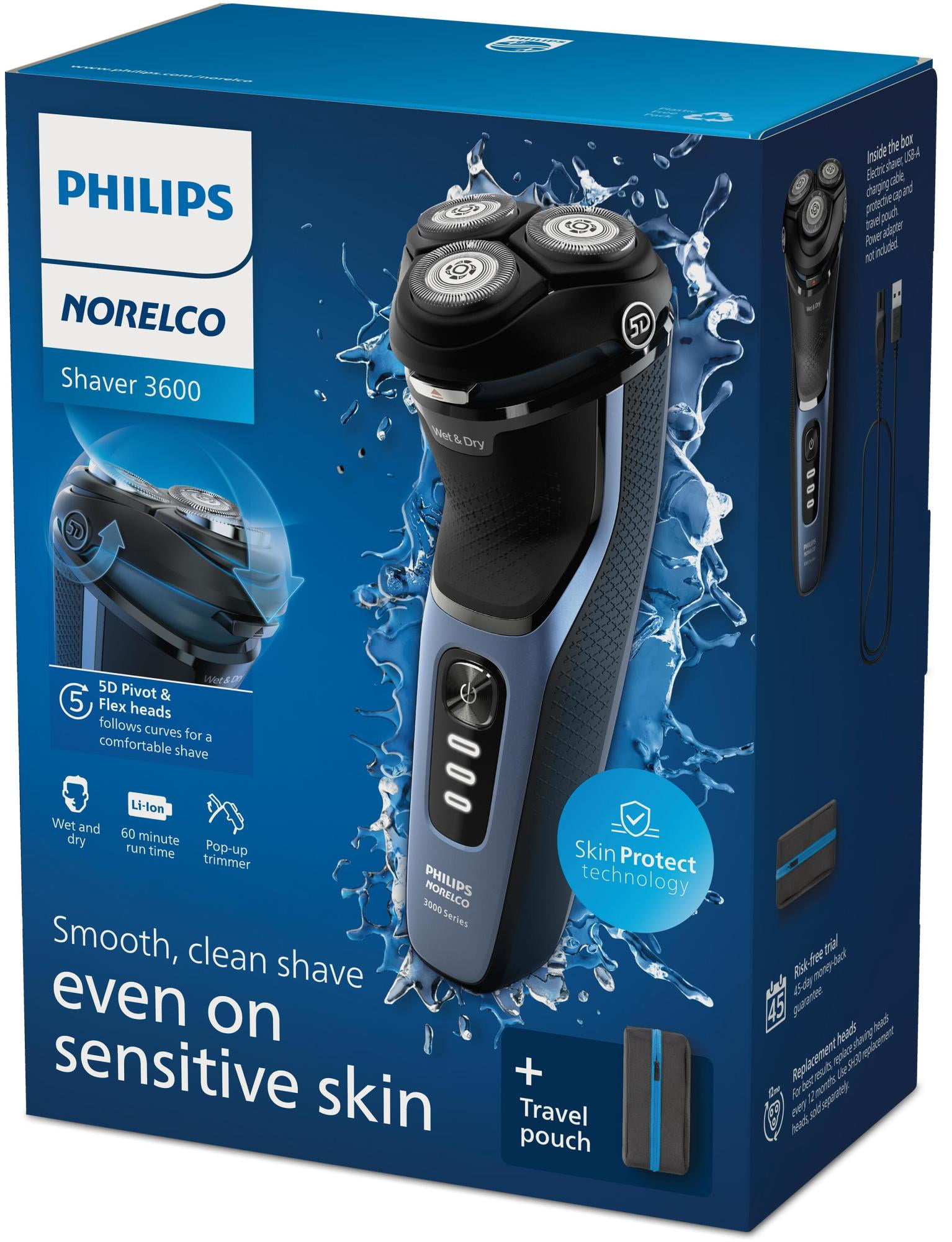 Philips Norelco Shaver 3600, Rechargeable Wet & Dry Electric Shaver with Pop-Up Trimmer and Storage Pouch