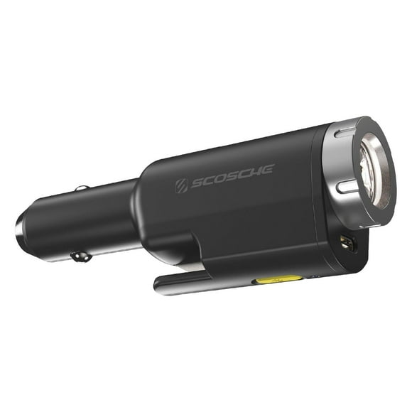 Scosche PB5N1-VA Outil d’urgence 5-en-1 : coupe-ceinture, brise-vitre, lampe de poche, chargeur de voiture et batterie externe