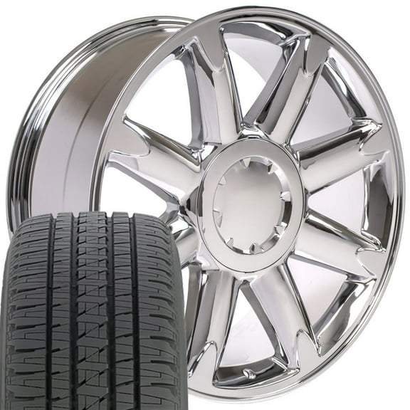 OE Wheels CV85 20 Inch Rims and Tires Fit Yukon Denali Style 6x139.7 20x8.5 Chrome - Hollander 5304 - Dueler H/L Alenza 275/55-20 (Set of 4)