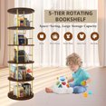 thumbnail image 5 of LUMAMIN 5 Tier Rotating Bookshelf, 360° Display Round Bookcase Tower, Wood & Metal Stackable Swivel Book Shelf Organizer for Home & Office, Gold, 5 of 9