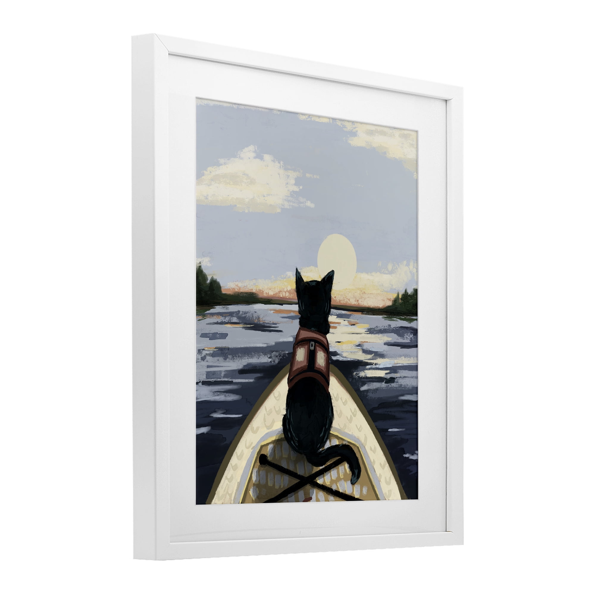 Stupell Industries Peaceful Cat Viewing Lake White Framed Print Under Glass, design by Denise Bartkus