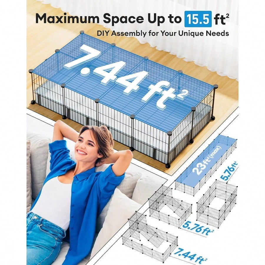 Guinea Pig Cages with Floor Mat 20 Panels Guinea Pigs Playpen with Top Cover Metal Rabbit Cage Indoor for Hedgehogs Quail Chickens 47 L x 24 W x 12 H