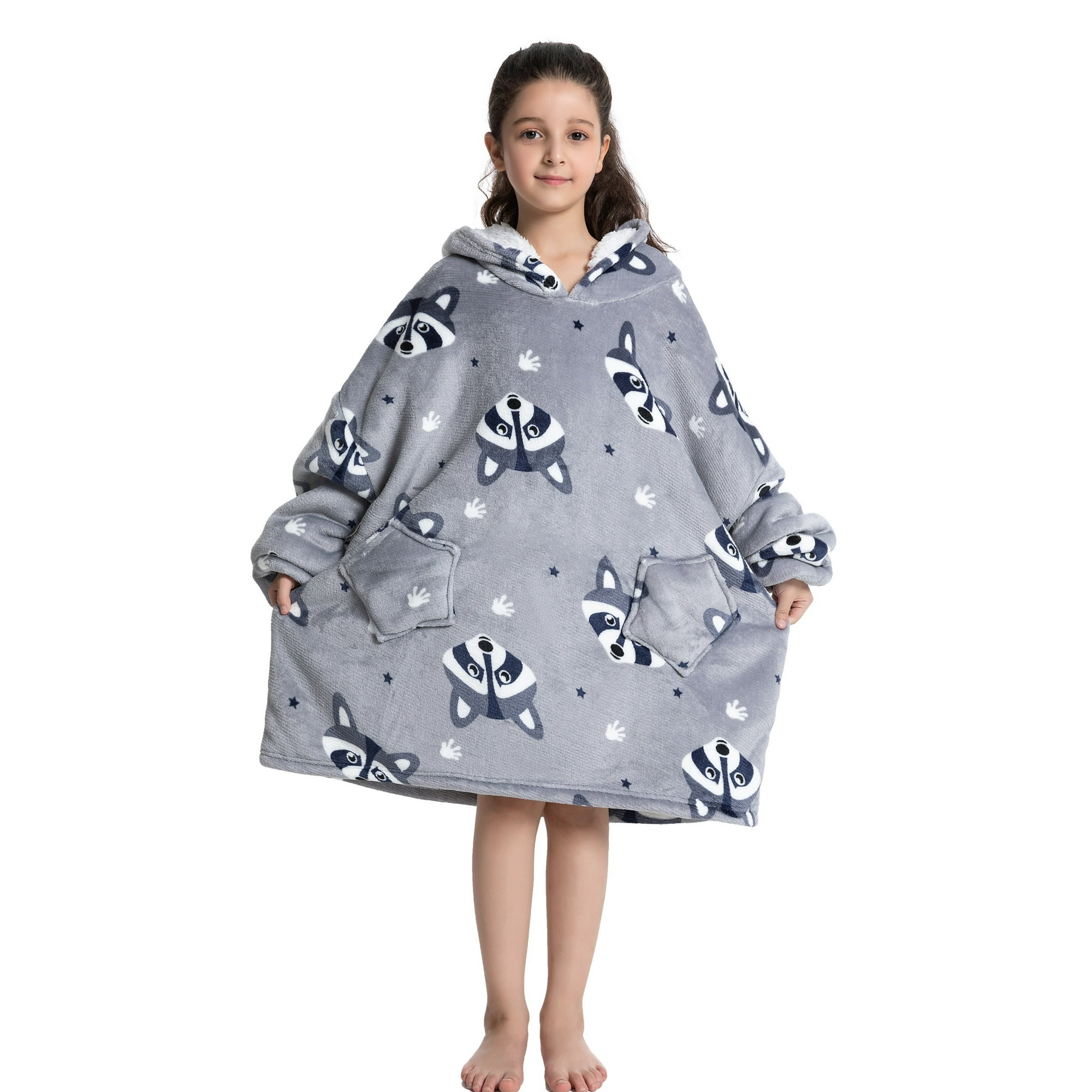 Jhcug Kids Adult Oversized Wearable Hooded Blanket Huskies Pattern Fleece Blanket Hoodie Hooded Sweatshirt With Pockets Novelty For Girls Women Boys