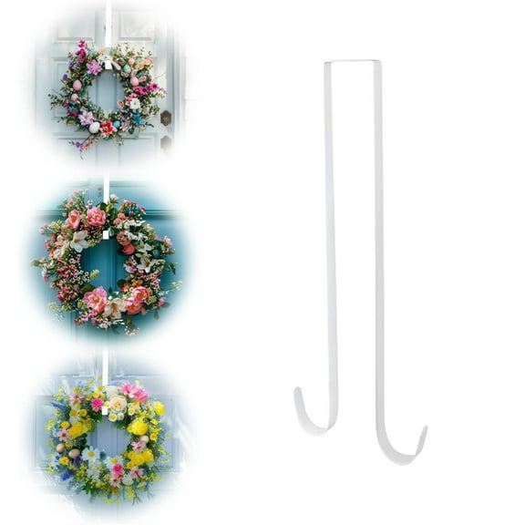 Triani Door Wreath Hanger Double Hook 14.6" Metal Garland Door Hanger for Front Door Decoration Holds 2 Wreaths with This 2 Sided Hanger for Christmas Front Door Decoration (White)