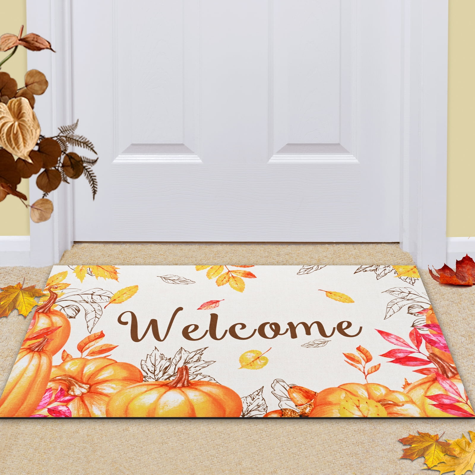 BLEUM CADE Thanksgiving Doormat Outdoor Rugs for Entrance,Pumpkin Outside Welcome Door Mats Fall Decorations for Home Decor Door Mat,18 x 30 inch
