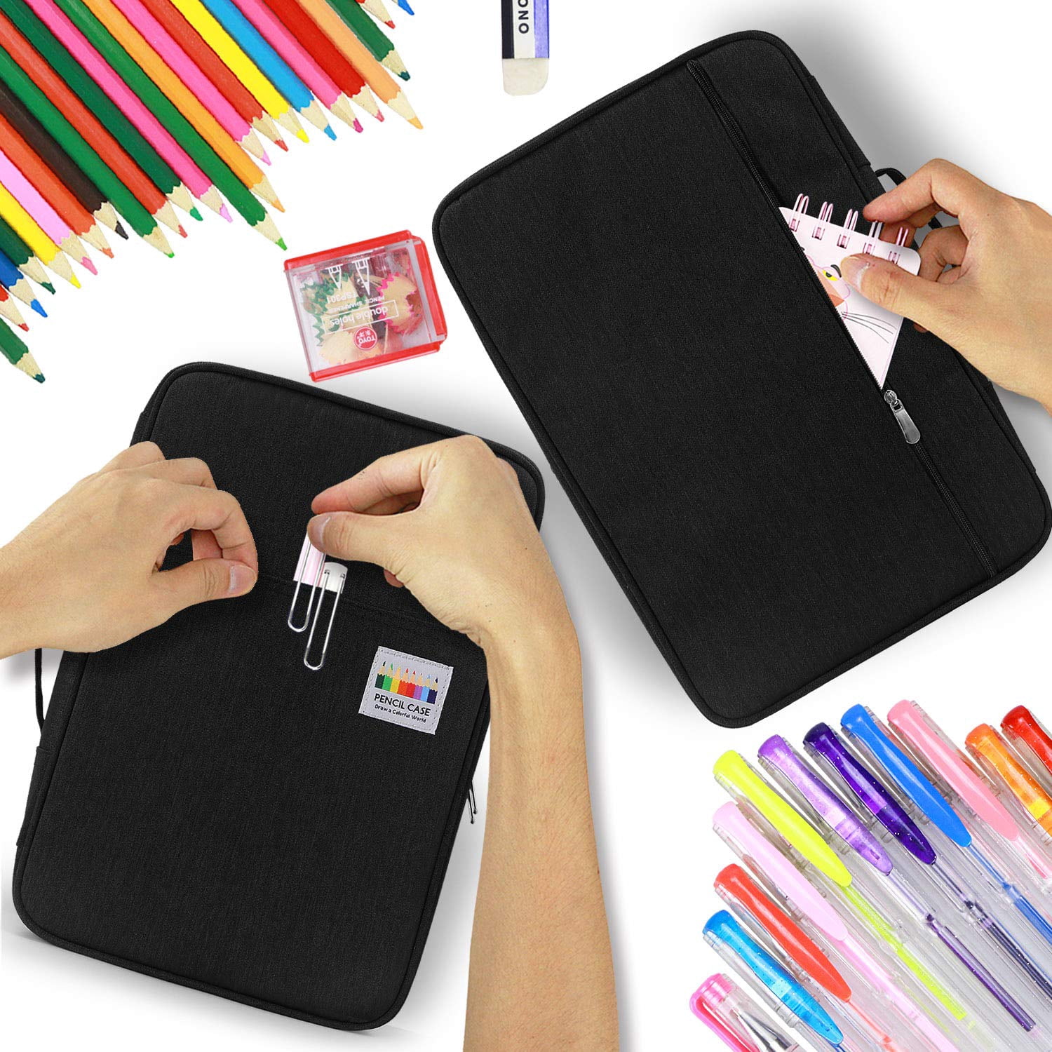 YOUSHARES 300 Slots large Colored Pencil Case - Big Capacity Pen Case Organizer with Multilayer Holder for Gel Pen & Prismacolor Colored Pencils (Black)