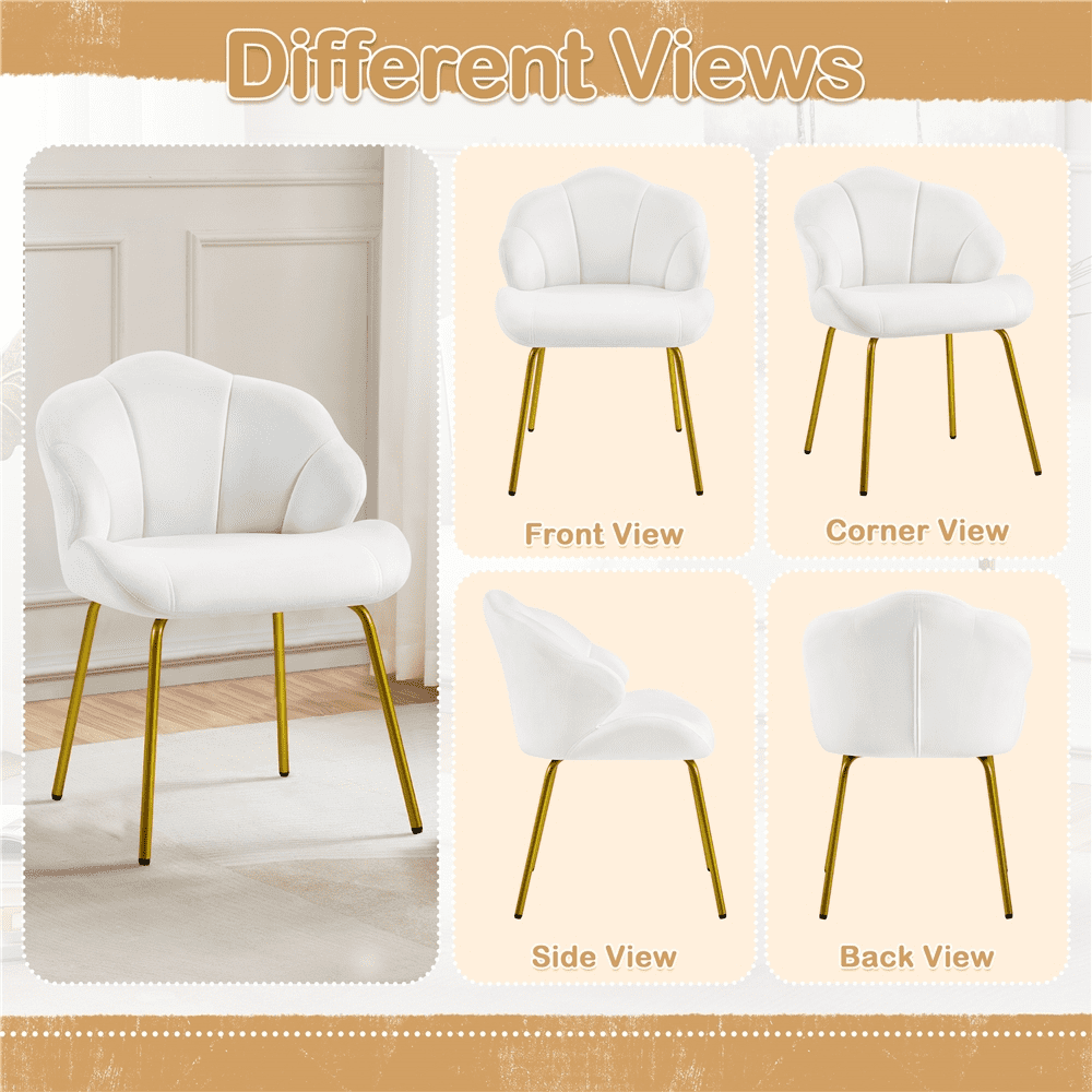 Renwick Modern Velvet Accent Chair with Golden Metal Legs for Living Room, White