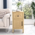 thumbnail image 6 of Farmhouse End Table, Narrow Side Table Nightstand with Door and Drawer, Living Room, Natural, 6 of 9