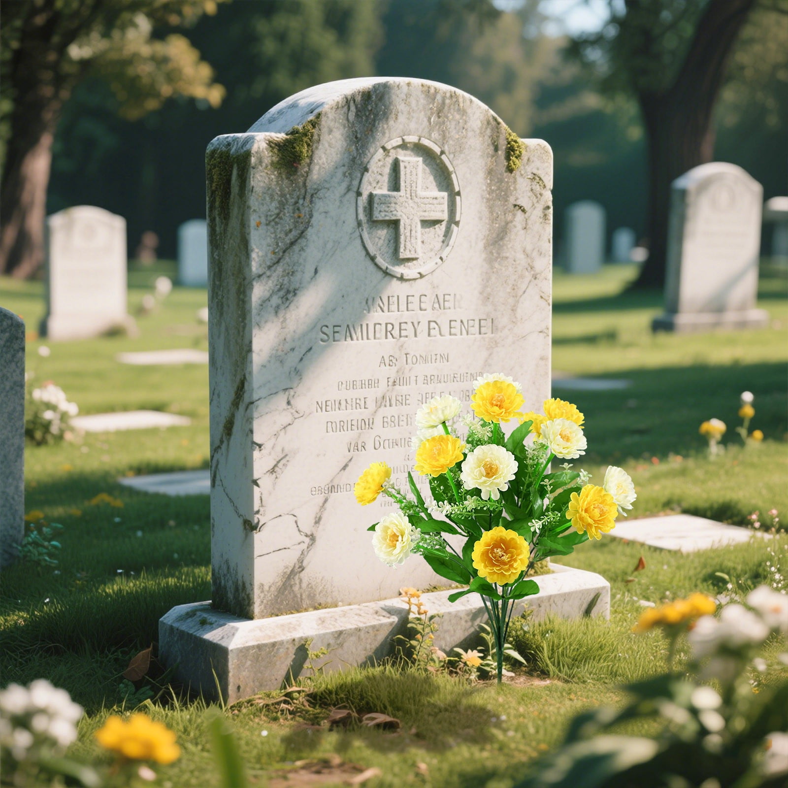 12PCS Artificial Cemetery Flowers for Graves - Durable Silk Floral Arrangements for Outdoor Headstones, Memorial Decor, Funeral Flowers (Rose, Lily, Chrysanthemum) All Season Grave Decorations