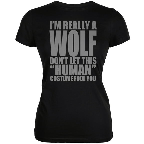 Halloween Human Wolf Costume Black Juniors Soft T-Shirt - Medium