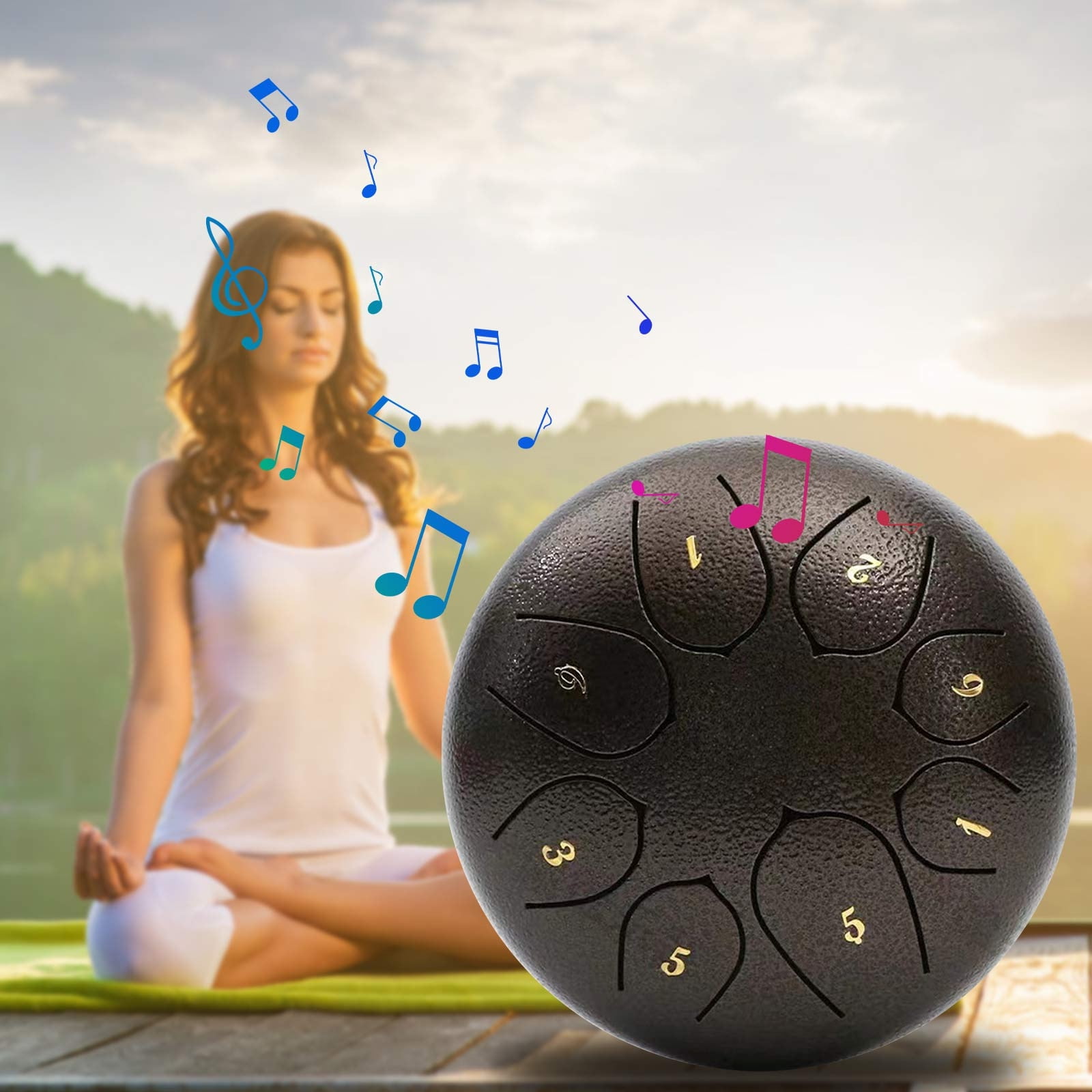 Twfbrm Rain Drum for Outside, 6 inch 8 Notes Steel Tongue Drum with Music Book, Sound Healing Instruments Waterproof Chakra Drum Musical Education Rain Chime Relaxation Gifts for Adults and Kids