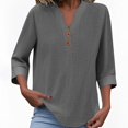 thumbnail image 3 of WMTBSRSW Women's 3/4 Sleeve Shirts Henley Dressy Casual Tops 2025 Trendy V Neck Blouses Solid Casual Pullover Tops Lightweight Beach Vacation Clothes, 3 of 6