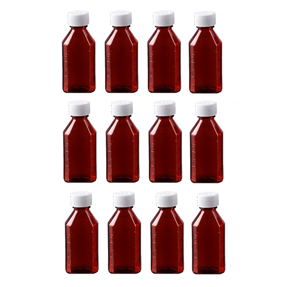Pharmacy Bottle - Oval Plastic Bottle - 1 oz - Amber - Child Resistant Caps - 12 pcs (Medicine Bottle, Prescription Bottle, Liquid Medicine) by Sponix BioRx