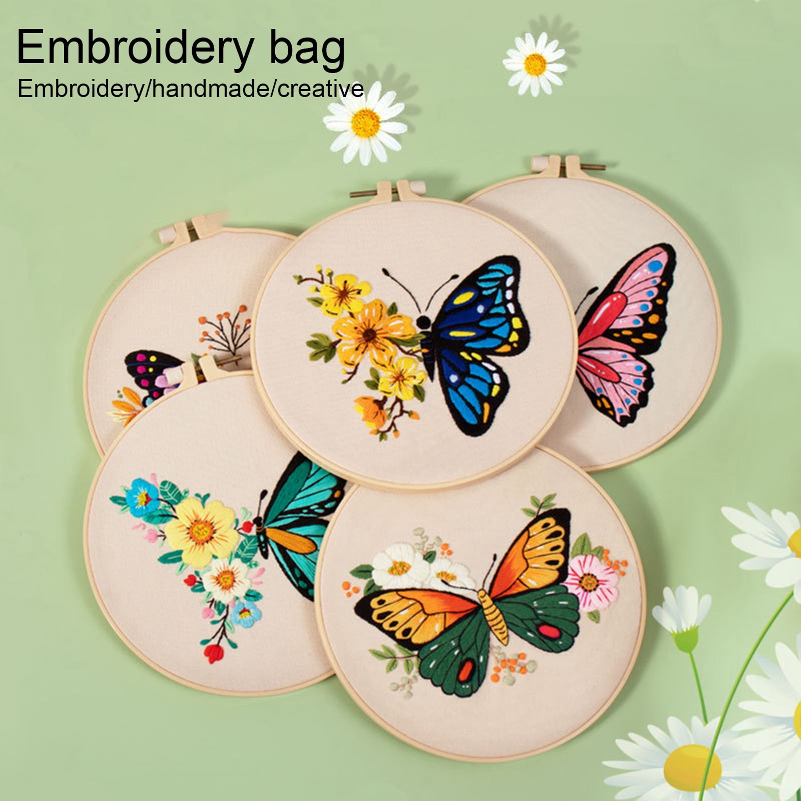 Highkick Embroidery Kit for Beginner,Embroidery Kit for Adults, All in  one,Madame Butterfly,4 Pack