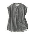 thumbnail image 2 of Gamivast Linen Shirts for Women Short Sleeve Stripe Loose Fitted Stand Collar Casual Blouses Beach Vacation Solid Color Going out Tops Summer outfits, 2 of 6