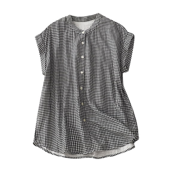 Women's Linen Tank Tops Sleeveless Striped Button Down Shirts Curved Hem Loose Fit Casual Beach Summer Blouses (XL, Black)