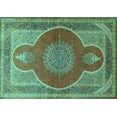 thumbnail image 1 of Ahgly Company Machine Washable Indoor Rectangle Medallion Turquoise Blue Traditional Area Rugs, 5' x 8', 1 of 4