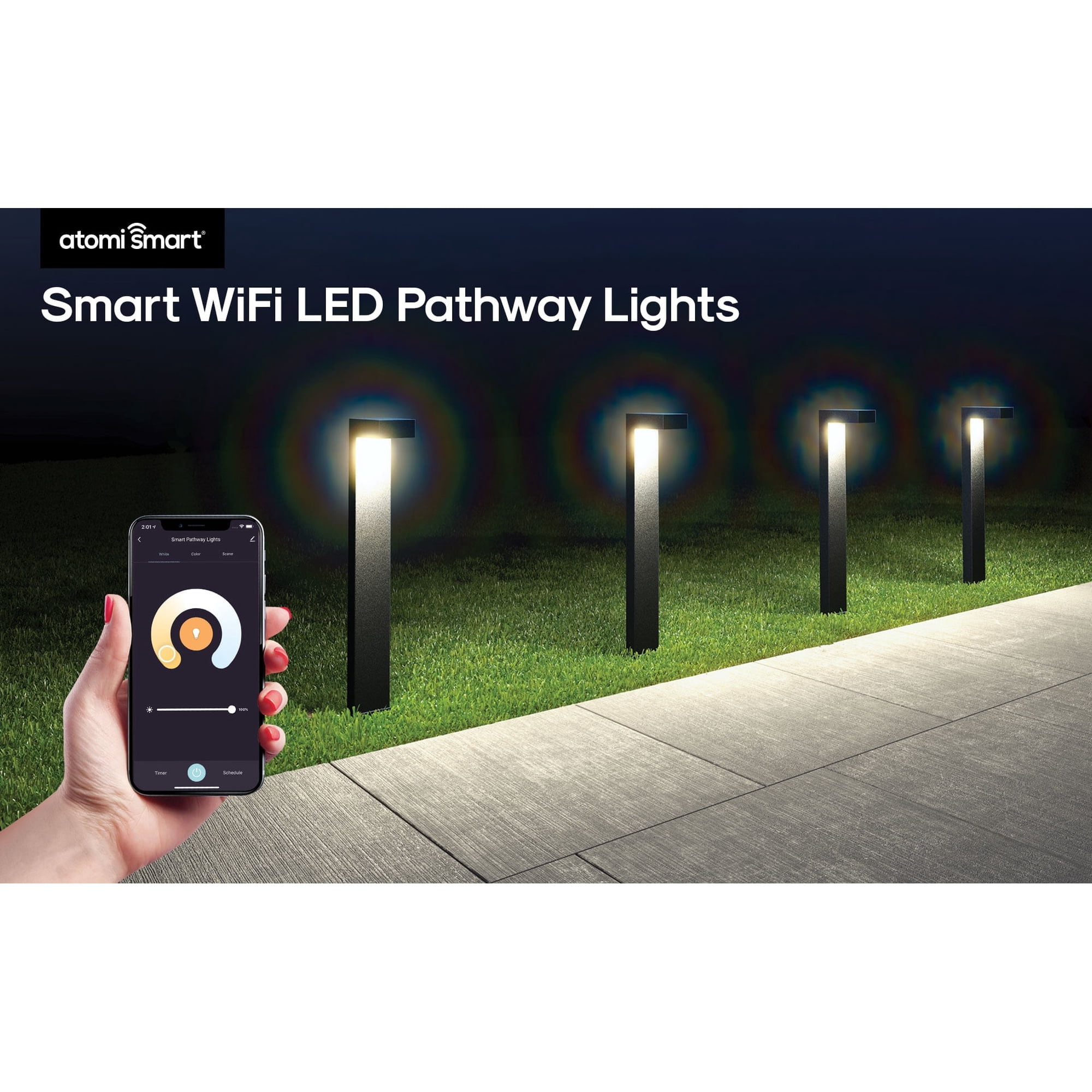 Atomi Smart Color Changing LED Pathway Lights, 4-pack Starter Kit