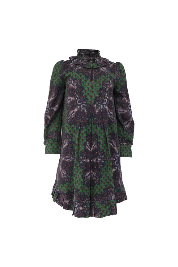 Pre-Owned Marc by Marc Jacobs Peacock Paisley Print Dress in Wool & Silk