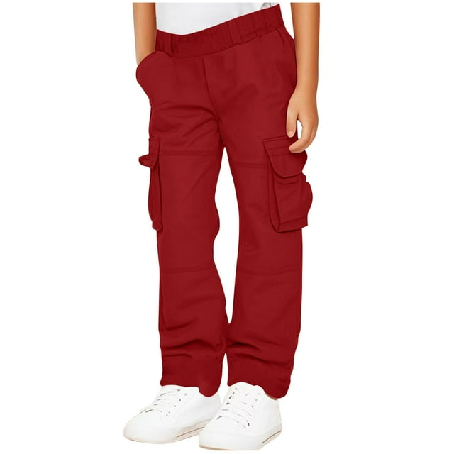 yardsong Pantalon Cargo Décontracté pour Garçons, Coupe Ample, Taille Élastique, Jambe Grand, Randonnée en Plein Air, Rouge, 13 Ans