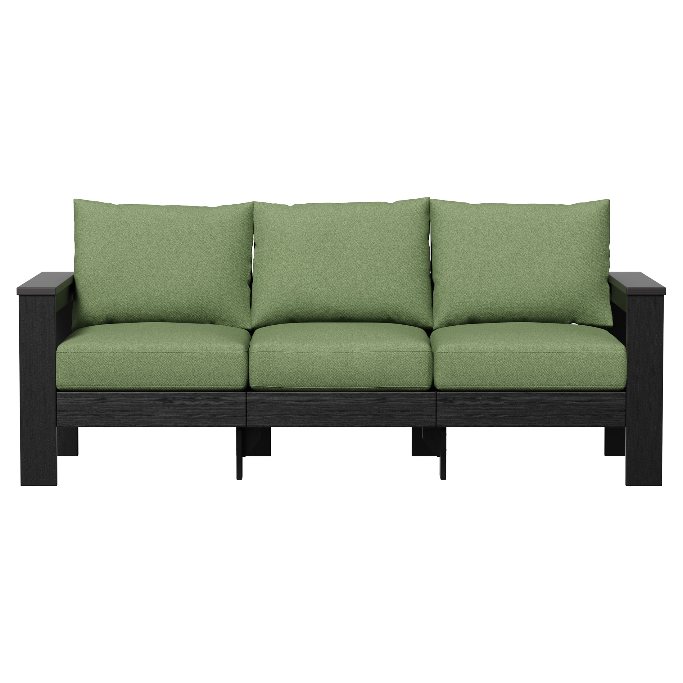 Better Homes & Gardens Ezra Outdoor HDPE Sofa, Black with Green Cushions