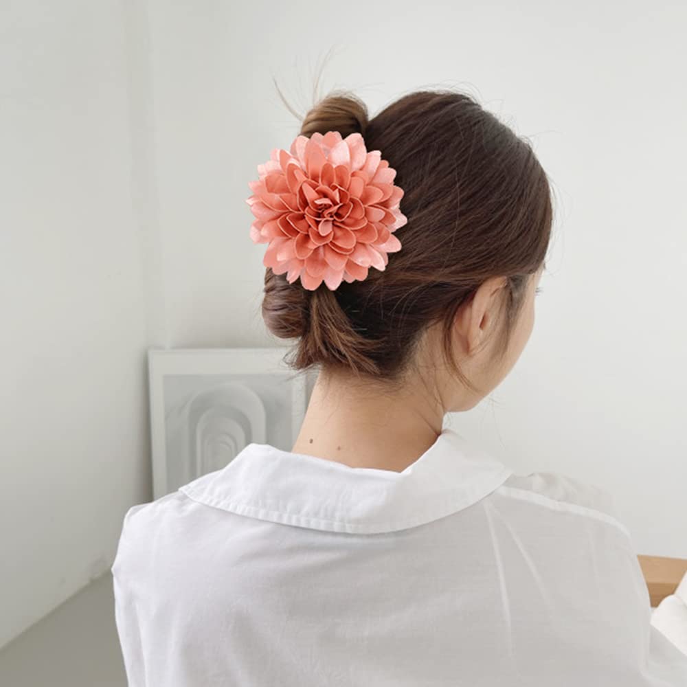 4 Pack Big Large Satin Rose Floral Flower Plastic Hair Claws Clips Bow Barrettes Clamps Bun Chignon Updo Holders Hair Accessories for Women Girls